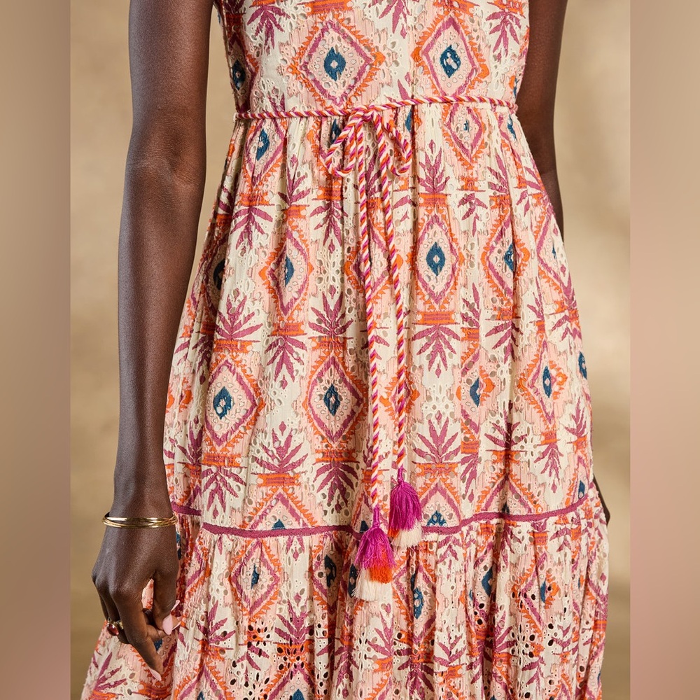Sundance NWT Annetta Eyelet Tank Sleeveless Dress Orange Multi Colored Lined Sm - Picture 4 of 13